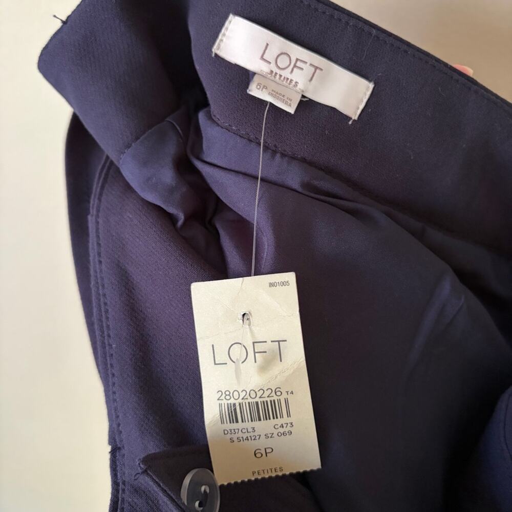 LOFT | Belted Tie Waist Pocket Shift Skirt A-line Navy Blue 6P Petite NWT - Picture 6 of 7